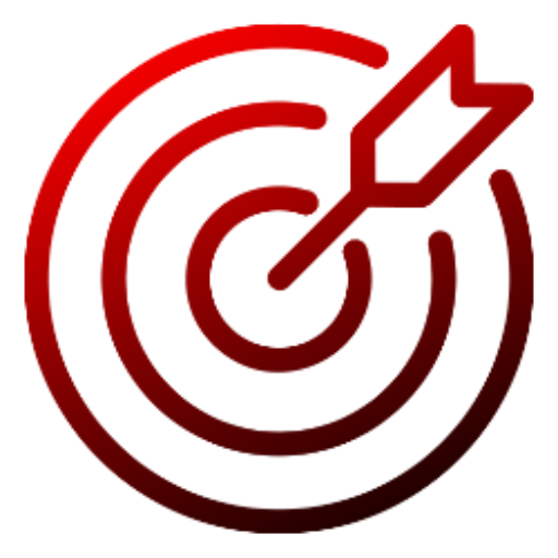 Red target with an arrow in the center on a white background