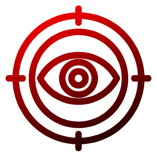 Red eye symbol with concentric circles on a white background